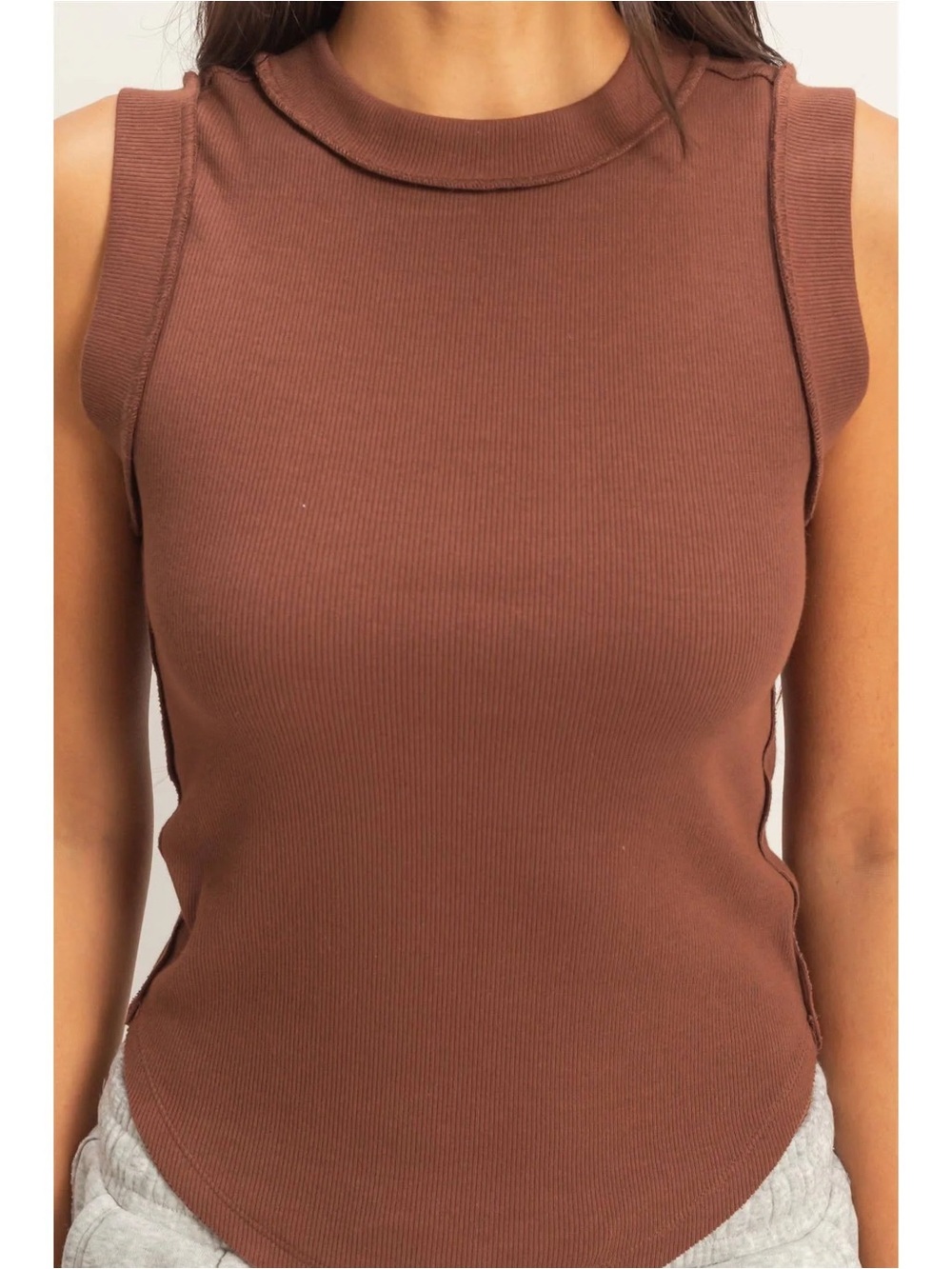 Free People Ribbed Tanks - Gray & Brown Set - Picture 2 of 4